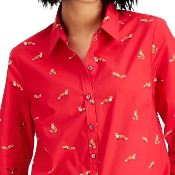 CHARTER CLUB Fox Print Cotton Button Up Shirt XXL - Picture 3 of 9